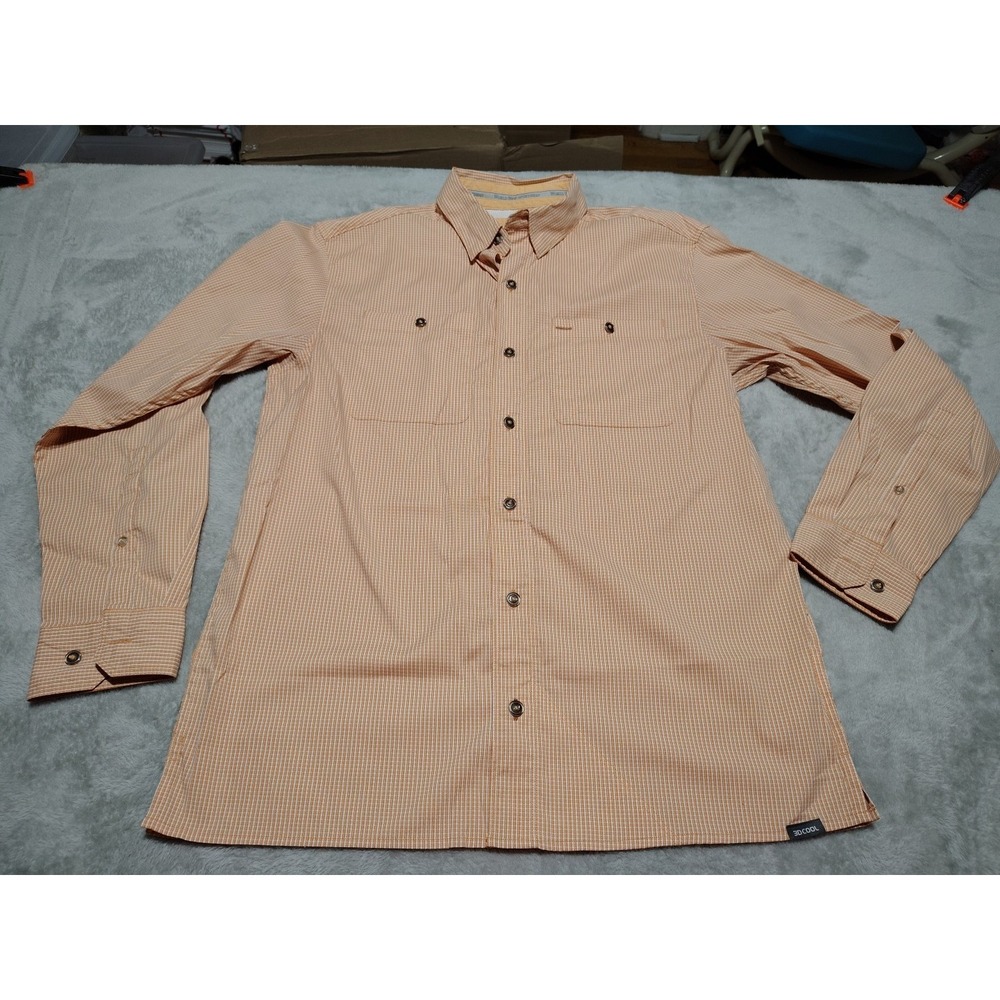 World Wide Sportsman Fishing Shirt Men L Orange Plaid 3D Cool Quick Dry Boating